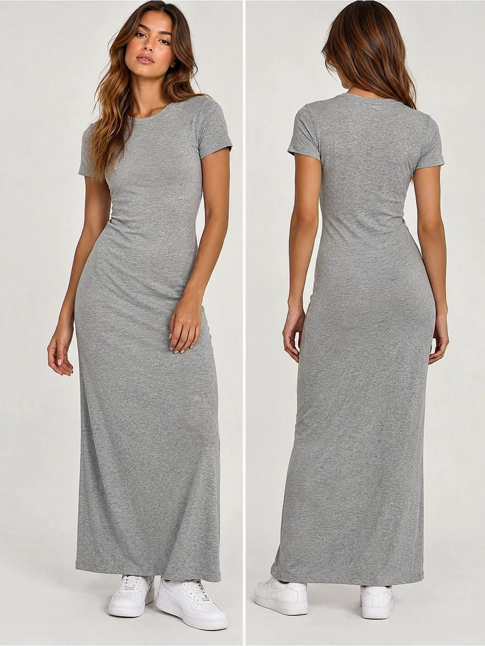 All Things Golden The Luxe Rib Maxi Dress Gray Maxi Dress
